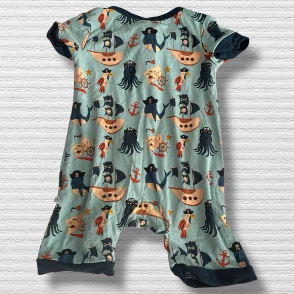 Pirate Nautical Bamboo Blend Baby Romper 3-6M Ocean Print Short Sleeve One Piece - Picture 5 of 5